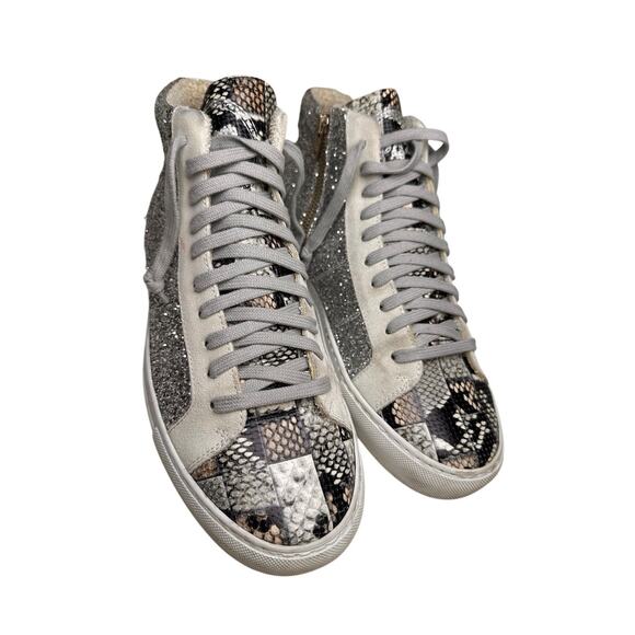 P448 EU 41 Glitter Snakeskin Hi Top Side Zip Sneakers Made In Italy Rebel Chic - Picture 15 of 16